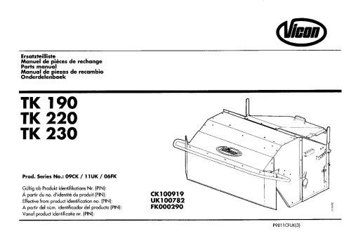 Vicon TK 190 220 230 Conditioners Rear mounted P9811CFUK(3) Parts Manual Catalog Pdf Download