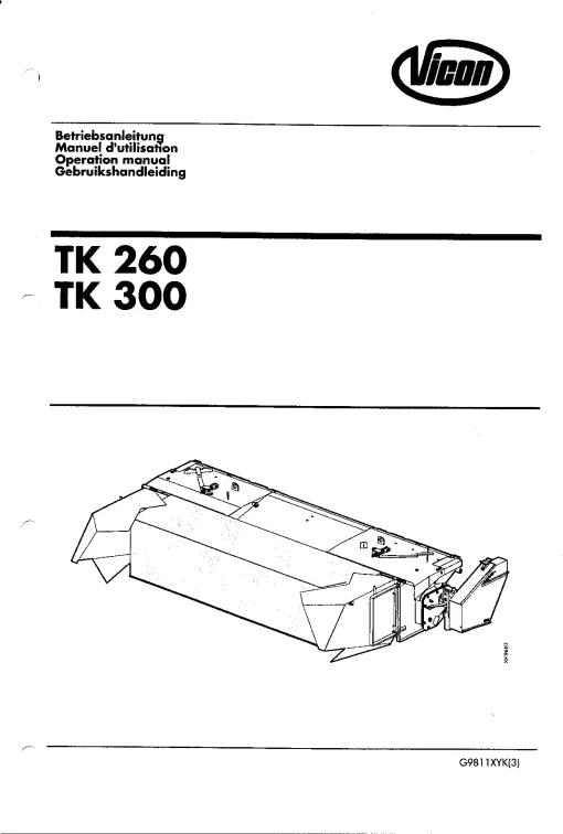 Vicon TK 260 300 Conditioners Rear mounted Operation Maintenance Manual PDF download