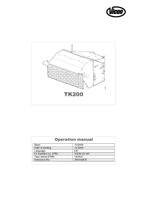 Vicon TK200 Conditioners Rear mounted ZNV044EN Operation Maintenance Manual PDF download