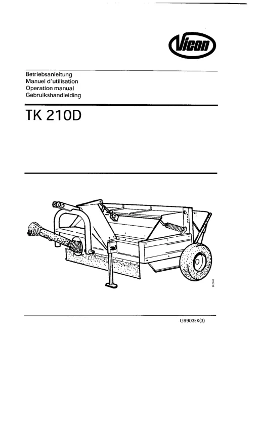 Vicon TK210D Conditioners Rear mounted G9903EK-3 Operation Maintenance Manual PDF download