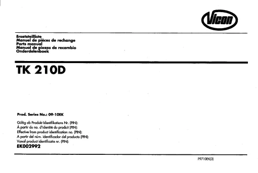 Vicon TK210D Conditioners Rear mounted P9710EK(3) Parts Manual Catalog Pdf Download
