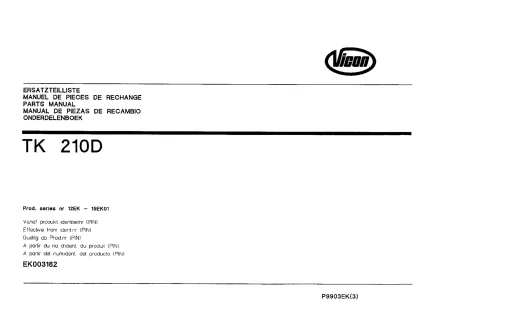 Vicon TK210D Conditioners Rear mounted P9903EK(3) Parts Manual Catalog Pdf Download