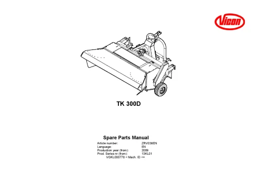 Vicon TK300D Conditioners Rear mounted 2009 ZRV038EN Parts Manual Catalog Pdf Download