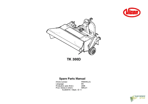 Vicon TK300D Conditioners Rear mounted_09KL01 Parts Manual Catalog Pdf Download