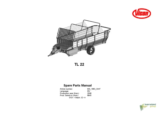 Vicon TL 22 Loader wagon 2015 Parts Manual Catalog Pdf Download