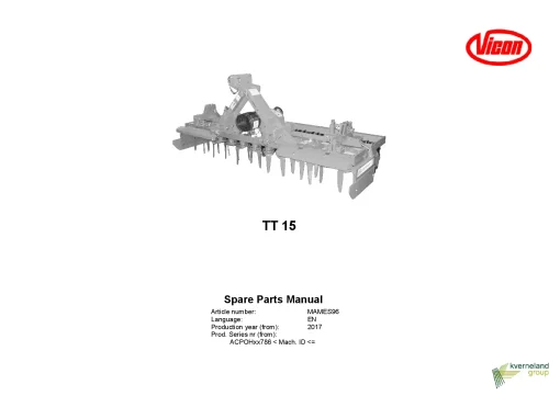 Vicon TT15 Power harrows 2017 Parts Manual Catalog Pdf Download