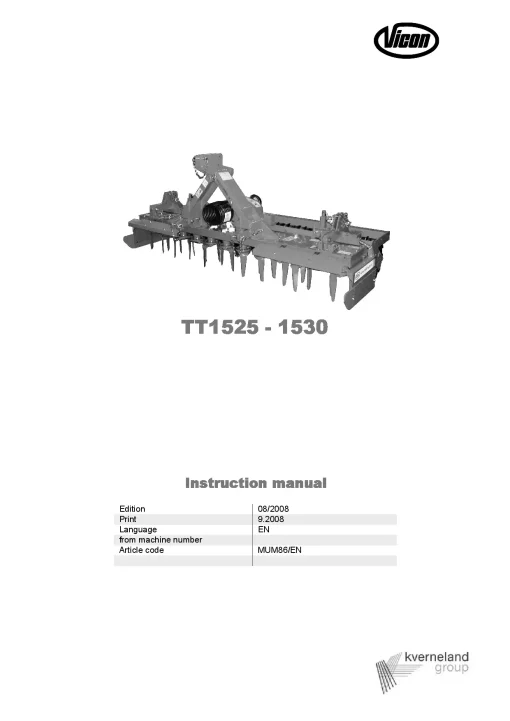 Vicon TT1525 1530 Power harrows 2008 Operation Maintenance Manual PDF download