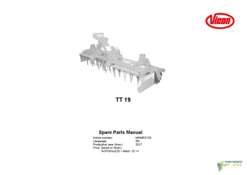 Vicon TT19 Power harrows 2017 Sn 233 Parts Manual Catalog Pdf Download