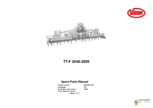 Vicon TTF 2040 2050 Power harrows 2008 Parts Manual Catalog Pdf Download