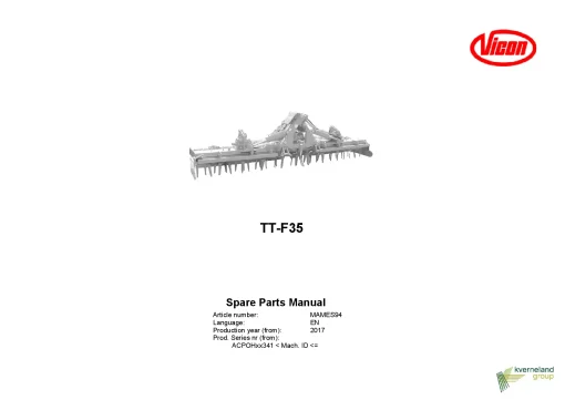 Vicon TTF 35 Power harrows 2017 Parts Manual Catalog Pdf Download