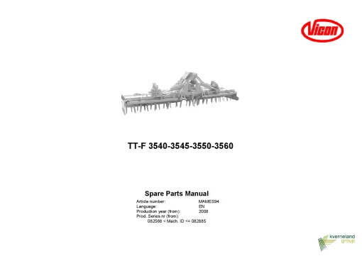 Vicon TTF 3540 3545 3550 3560 Power harrows 2008 Sn 082568-082885 Parts Manual Catalog Pdf Download