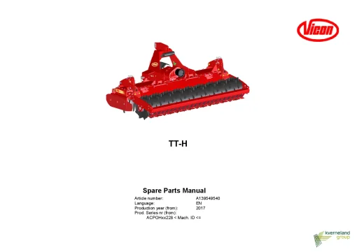 Vicon TTH Power harrows 2017 Sn 228 Parts Manual Catalog Pdf Download