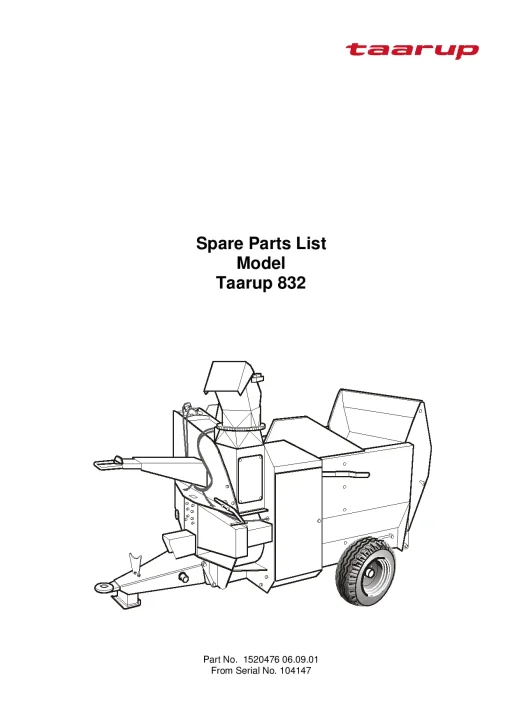 Vicon Taarup 832 Bale choppers feeders Parts Manual Catalog Pdf Download