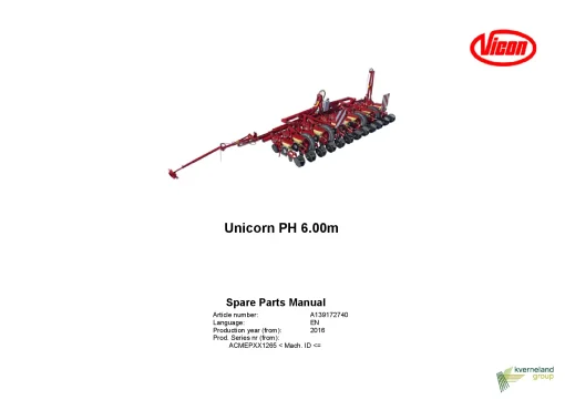 Vicon Unicorn PH 6.00m Precision drills 2016 Parts Manual Catalog Pdf Download