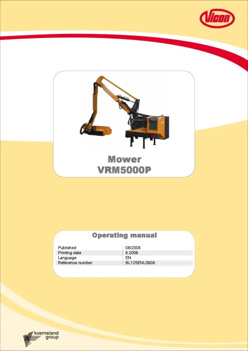 Vicon VRM5000P Mowers Flail Arm type Rear mounted 2008 Operation Maintenance Manual PDF download