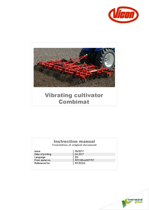 Vicon Vibrating Culivator Combimat 2017 Operation Maintenance Manual PDF download