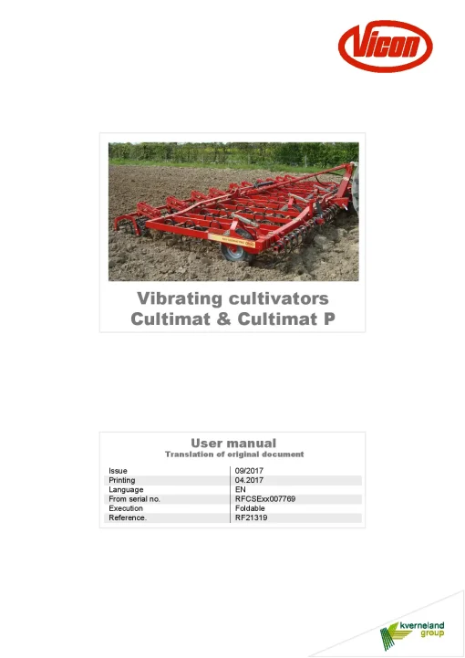 Vicon Vibrating Culivator Combimat -P 2017 Operation Maintenance Manual PDF download
