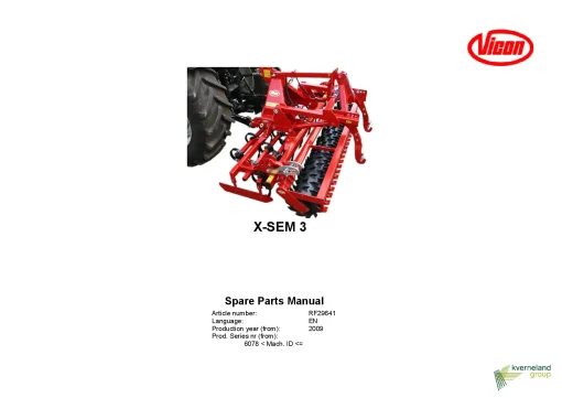 Vicon X-SEM3 Cultivators seedbed 2009 Parts Manual Catalog Pdf Download