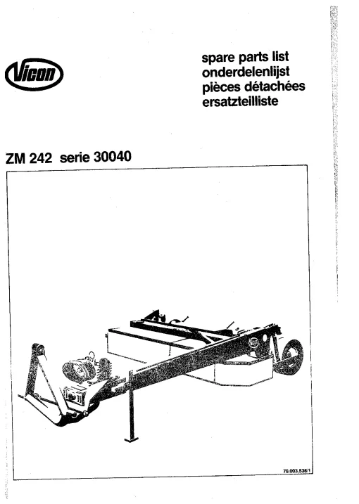 Vicon ZM Swather 242 Parts Manual Catalog Pdf Download