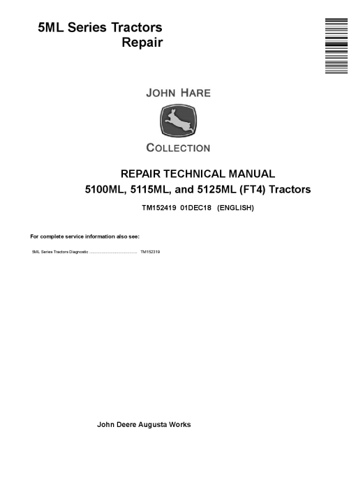 John Deere 5100ML 5115ML and 5125ML FT4 Tractors Repair Technical Manual TM152419 PDF Download