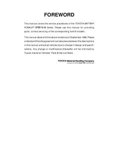 Toyota 5FBE10 5FBE13 5FBE15 5FBE18 5FBE20 Lift truck Service workshop manual PDF download