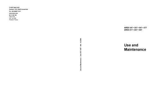 Claas ARES 547 557 567 577 617 657 697 Tractor Operation Manual