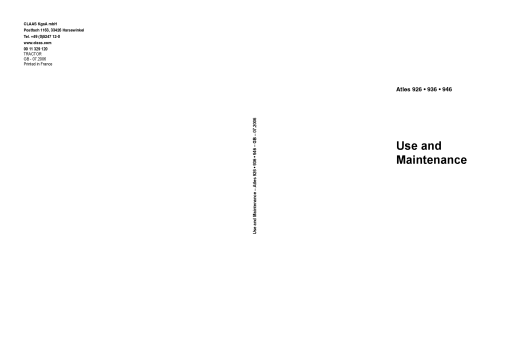 Claas Atles 926 936 946 Type H4522 H4532 H4552 Tractor Operation Manual
