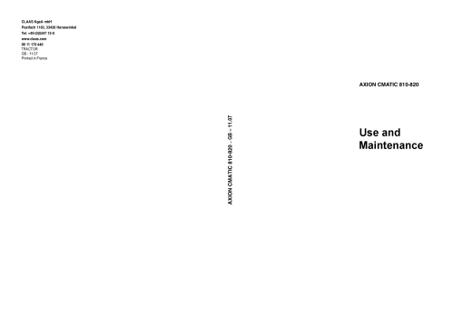 Claas Axion Cmatic 810 820 Tractor Operation Manual