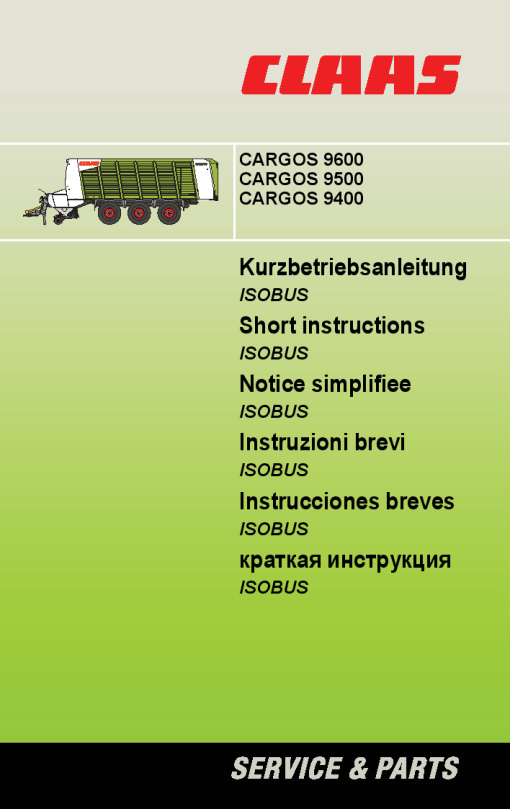 Claas CARGOS 9600 9500 9400 Loader Wagon Operation Manual