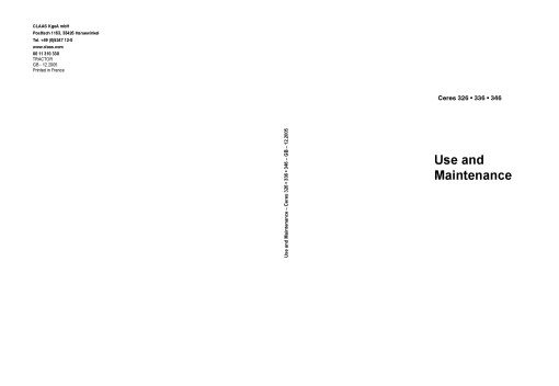 Claas CERES 326 336 346 Tractor Operation Manual