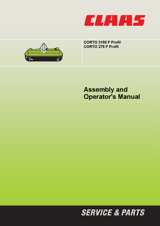 Claas CORTO 3150 275 F Profil Mower Assembly and Operation Manual
