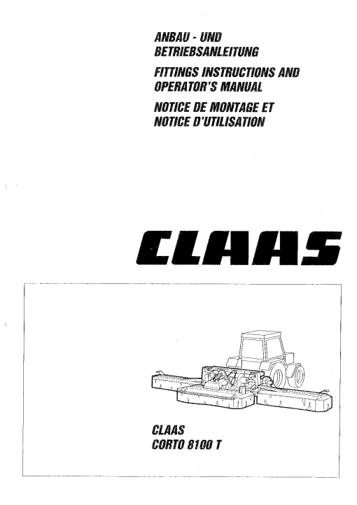 Claas CORTO 8100 T Mower Assembly and Operation Manual