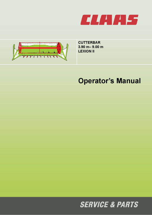 Claas Cutterbar 3.90–9.00 m Lexion II Combine Operation Manual