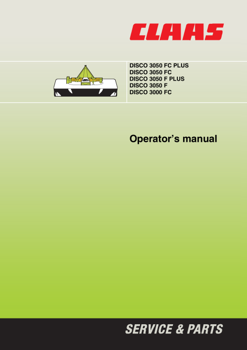 Claas DISCO 3050 F FC PLUS 3000 FC Mower Operation Manual