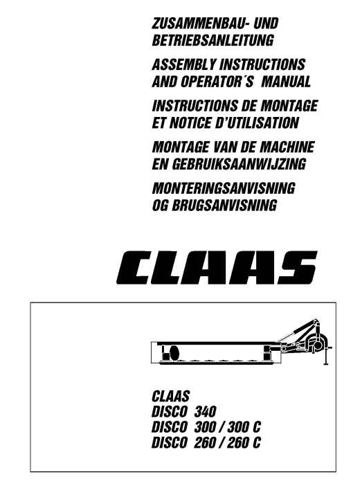 Claas DISCO 340 300 260 C Mower Assembly and Operation Manual