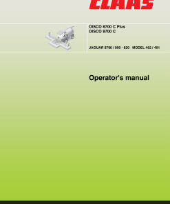 Claas DISCO 8700 C Plus 8700 C JAGUAR 8700 900-820 Mower Operation Manual