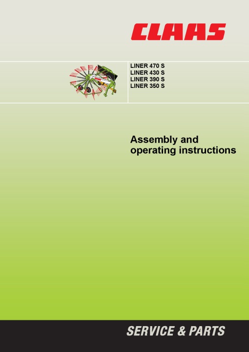 Claas LINER 470 430 390 350S Swather Assembly and Operation Manual