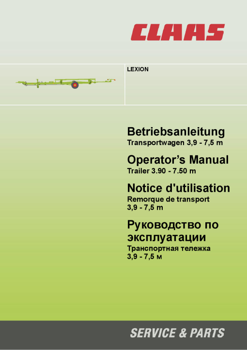 Claas Lexion Trailer 3.90-7.50 m Combine Operation Manual