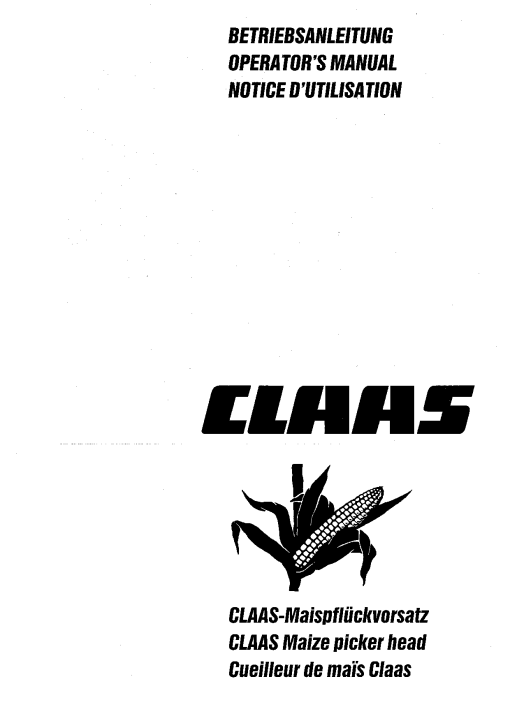 Claas Maize picker head Combine Operation Manual