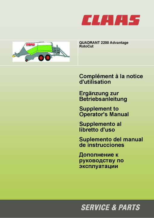 Claas QUADRANT 2200 Advantage RotoCut Baler Operation Manual