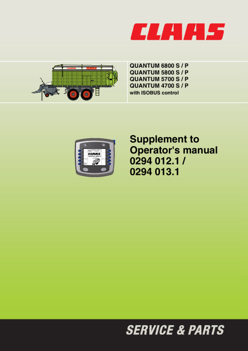 Claas QUANTUM 6800 5800 5700 4700 S-P Loader Wagon Operation Manual