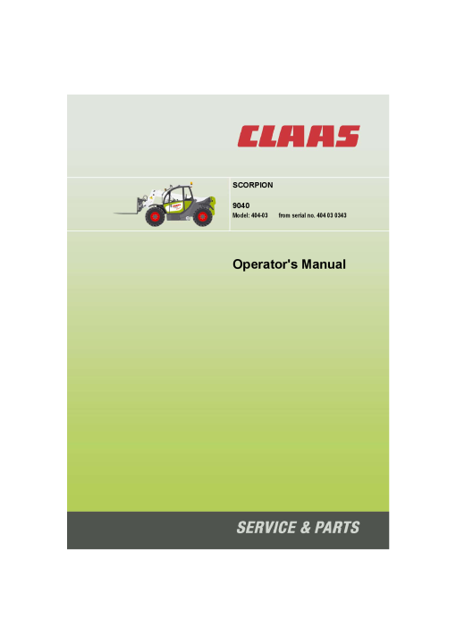 Claas SCORPION 9040 Model 404-03 from serial no. 404 03 0343 Telehandler Operation Manual