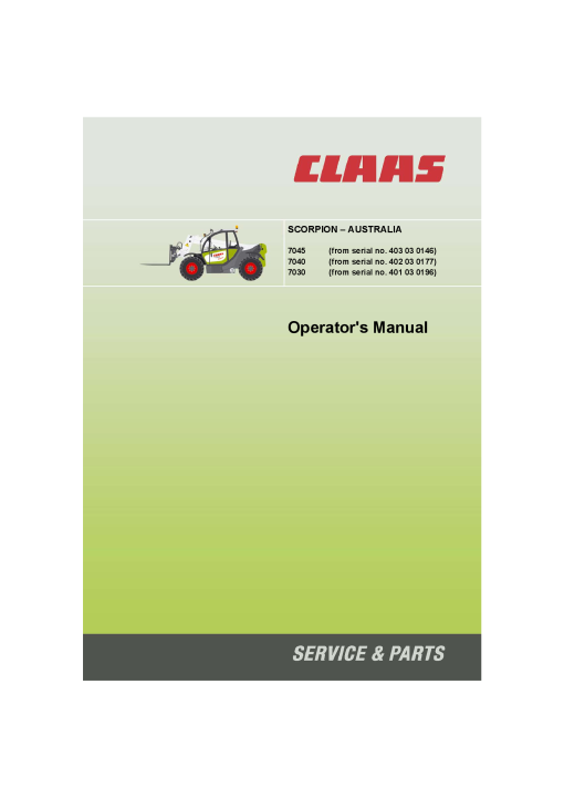 Claas SCORPION AUSTRALIA 7045 7040 7030 146 Telehandler Operation Manual