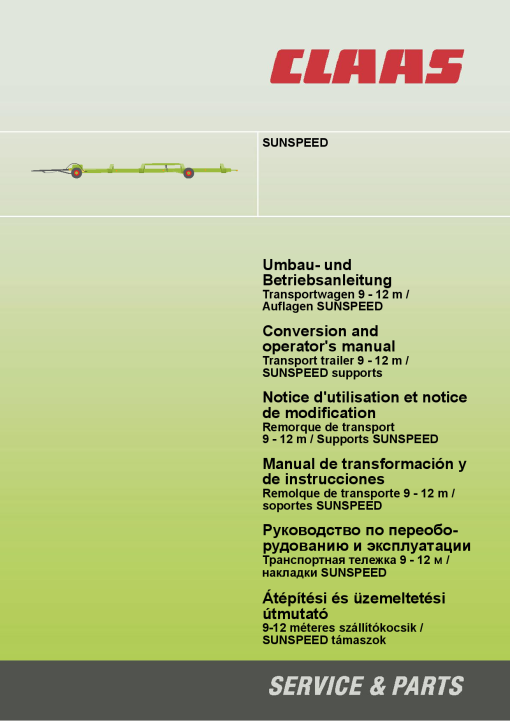 Claas SUNSPEED Combine Operation Manual