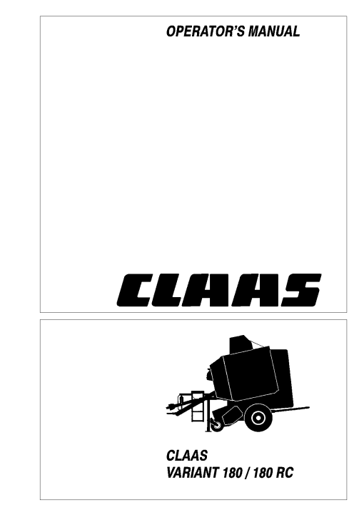 Claas VARIANT 180 180 RC Baler Operation Manual