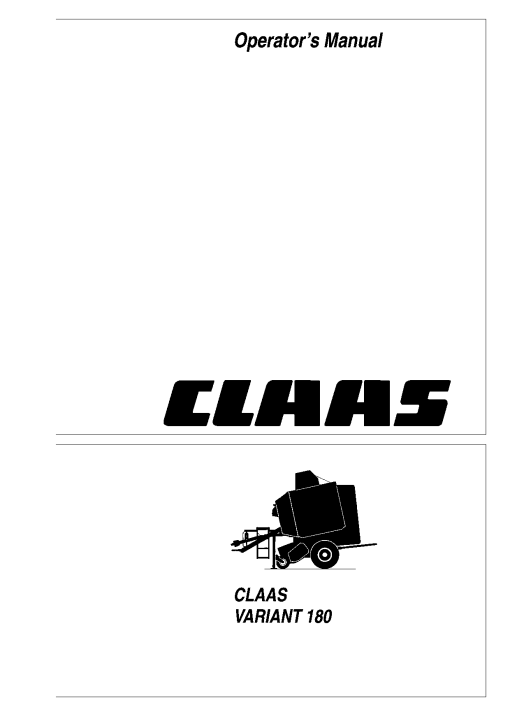 Claas VARIANT 180 Baler Operation Manual