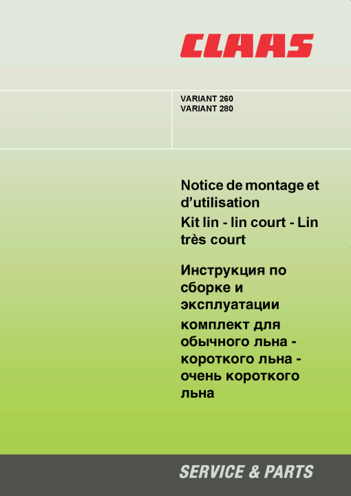 Claas VARIANT 260 280 VARIANT Baler Operation Manual