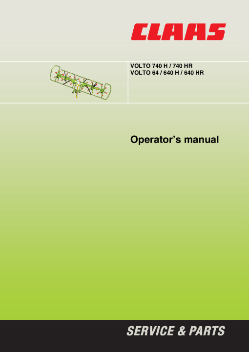 Claas VOLTO 740H 740HR 64 640H 640HR Tedder Operation Manual