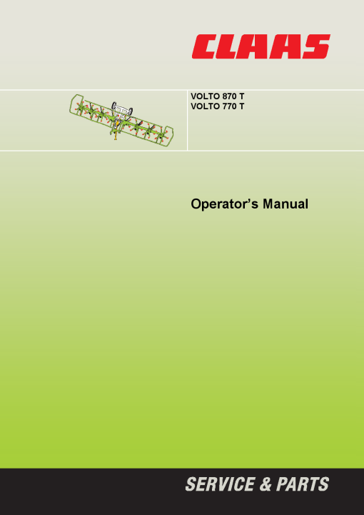 Claas VOLTO 770T 870T Tedder Operation Manual