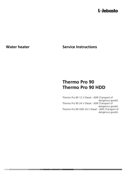 Webasto Water heater Thermo Pro 90 HDD Service Repair Manual